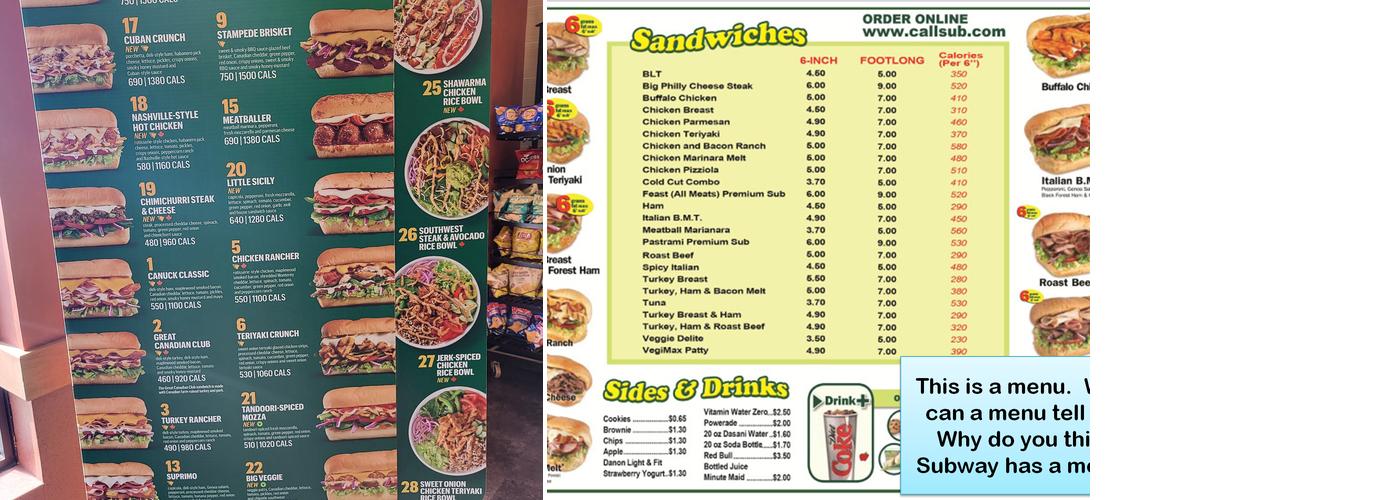 Subway Menu