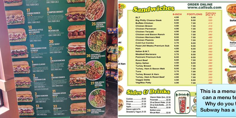 Subway Menu