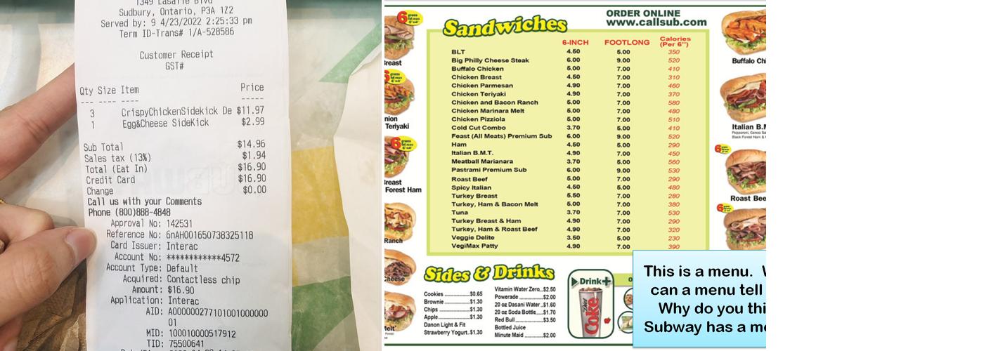 Subway Menu