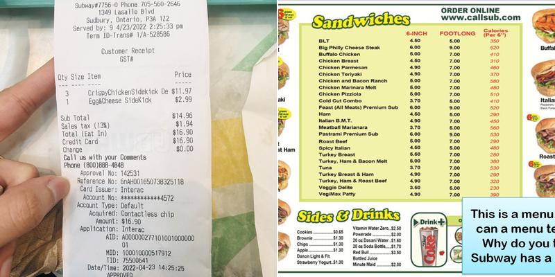 Subway Menu