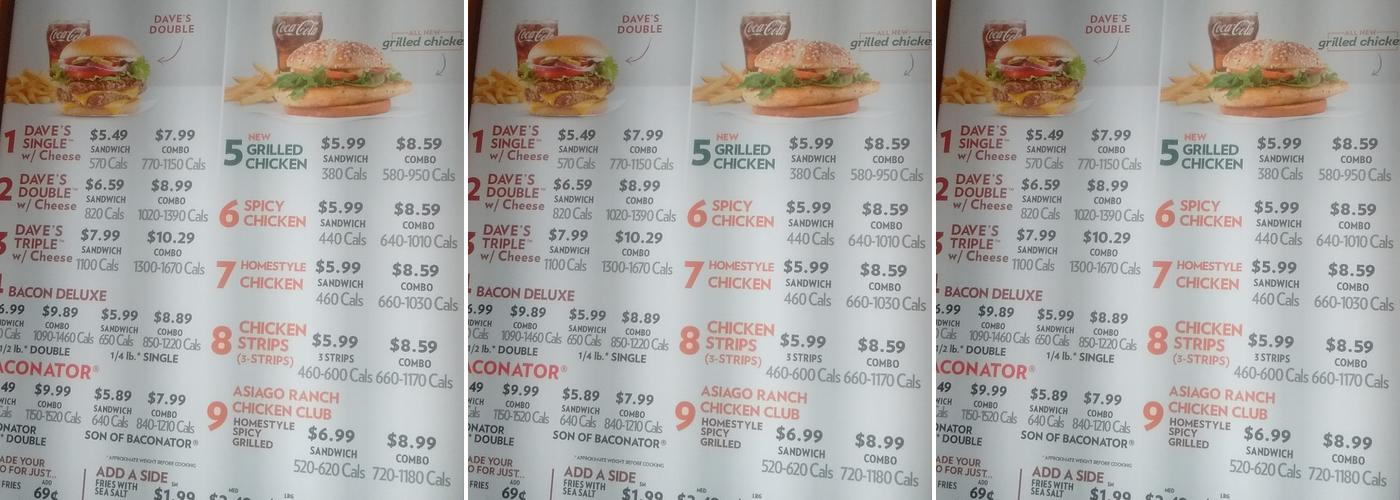 Wendy's Menu