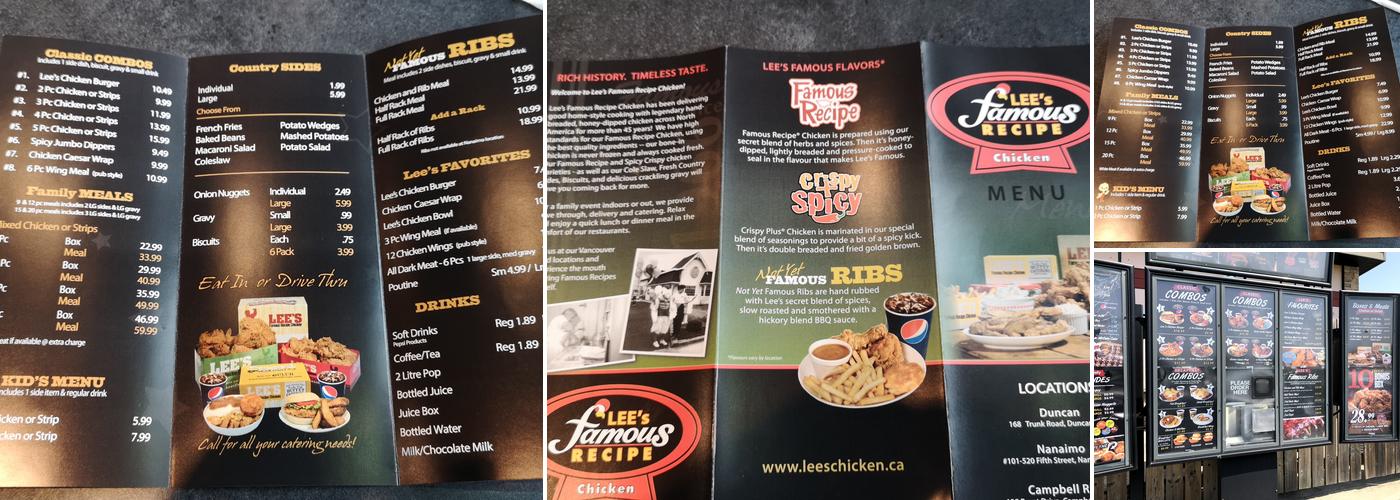 Lee's Famous Recipe Chicken Menu
