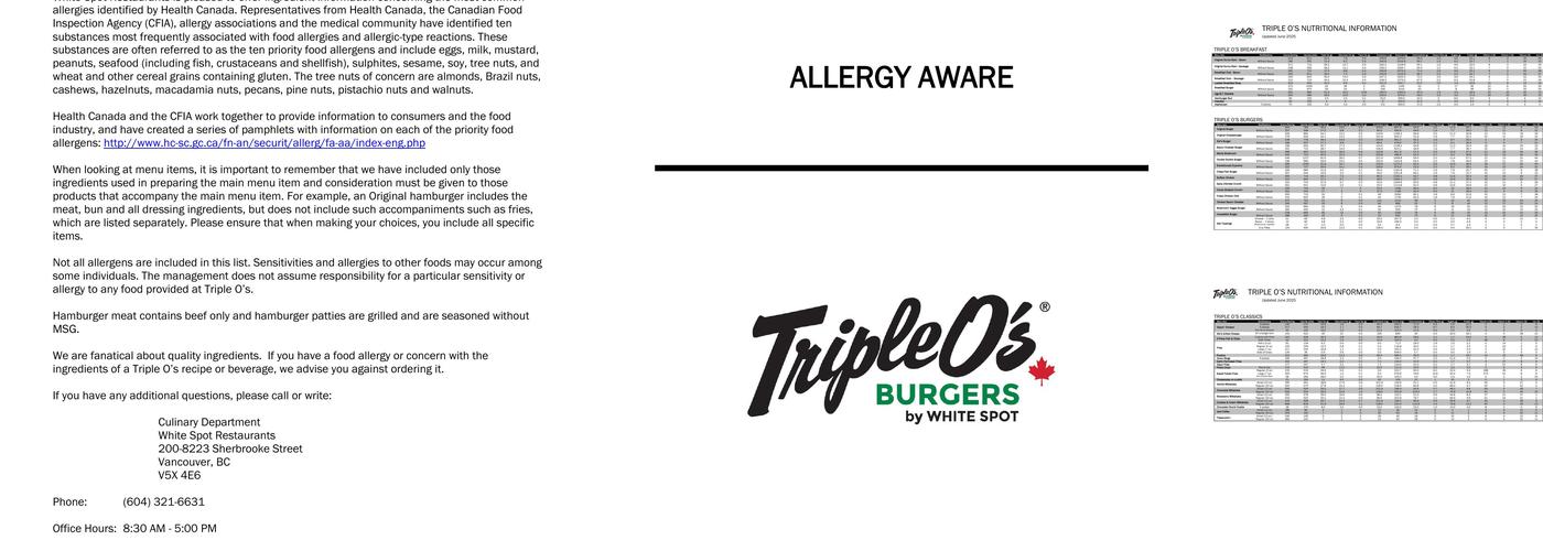 Triple O's Restaurant Menu