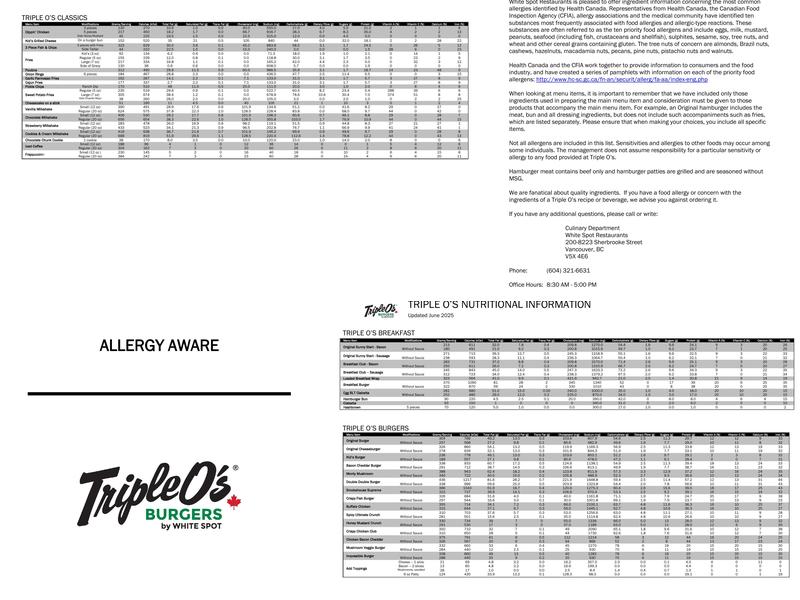 Triple O's Restaurant Menu