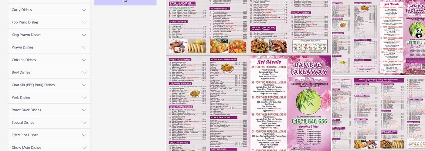 The Bamboo Takeaway Menu