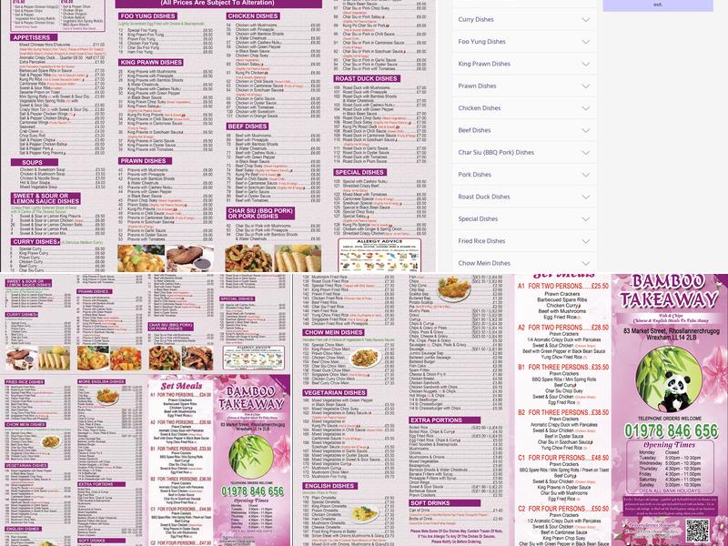 The Bamboo Takeaway Menu