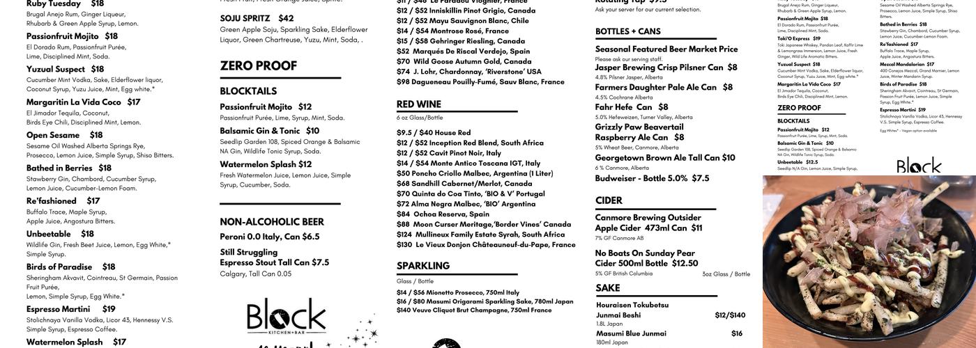 Block Kitchen + Bar Menu