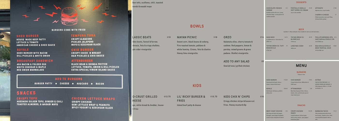 Shed Menu