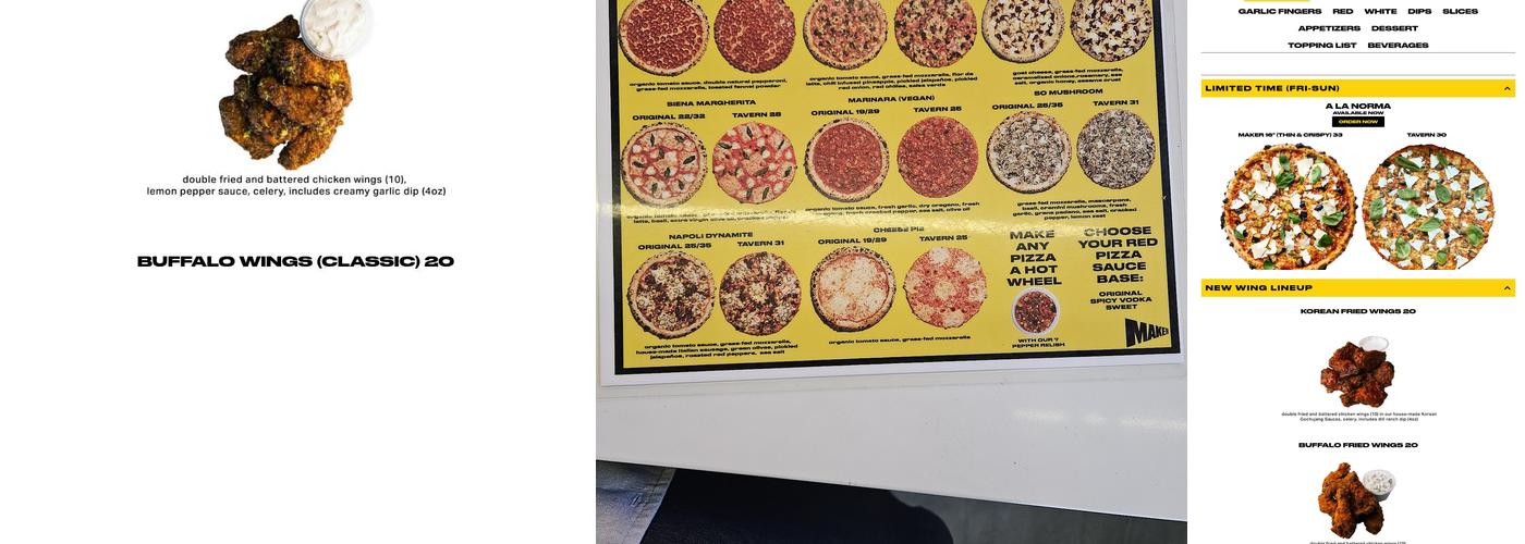 Maker Pizza Cameron Menu