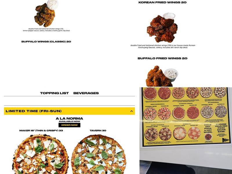 Maker Pizza Cameron Menu
