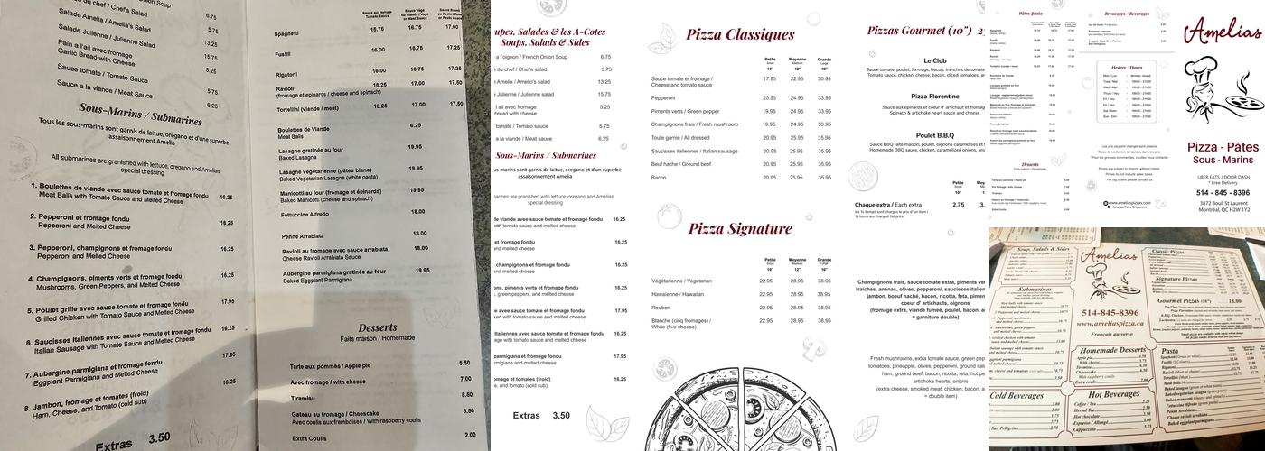 Amelias Menu