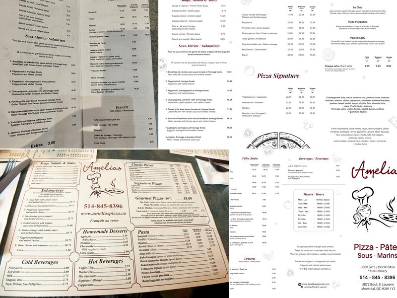 Amelias Menu