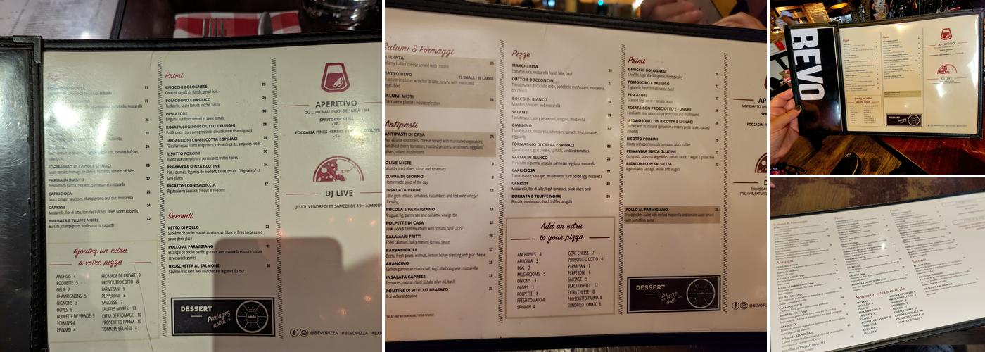 Bevo Bar + Pizzeria Menu