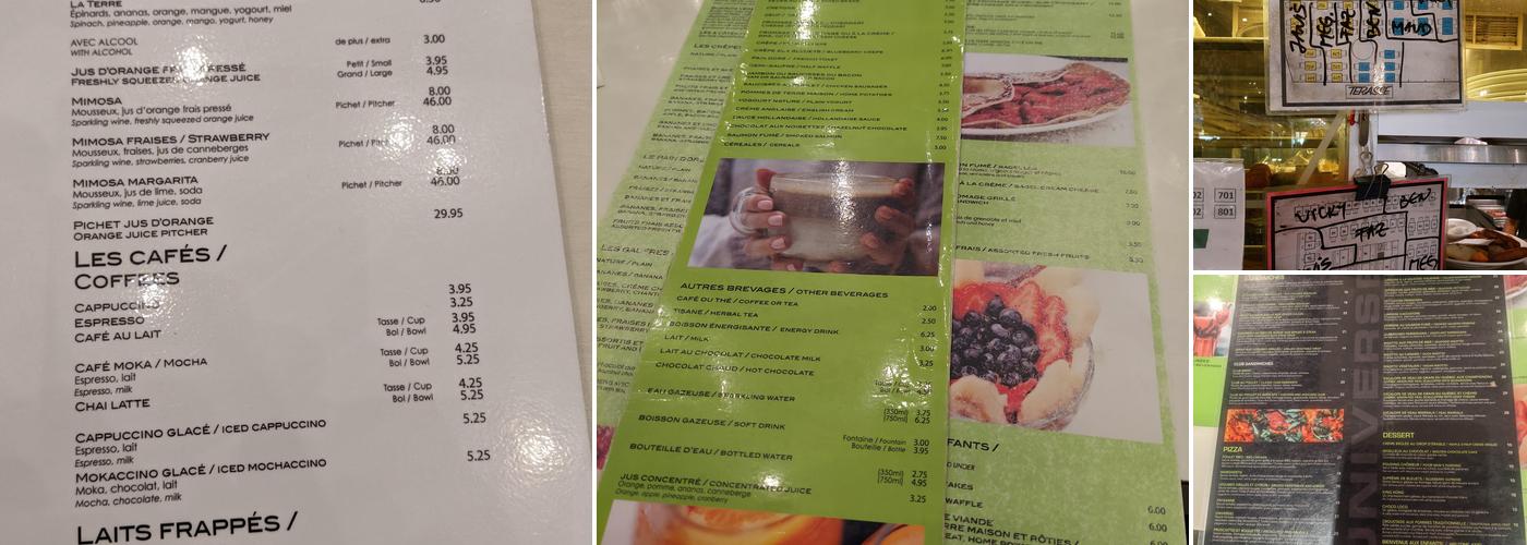 Universel Déjeuners et Grillades Menu