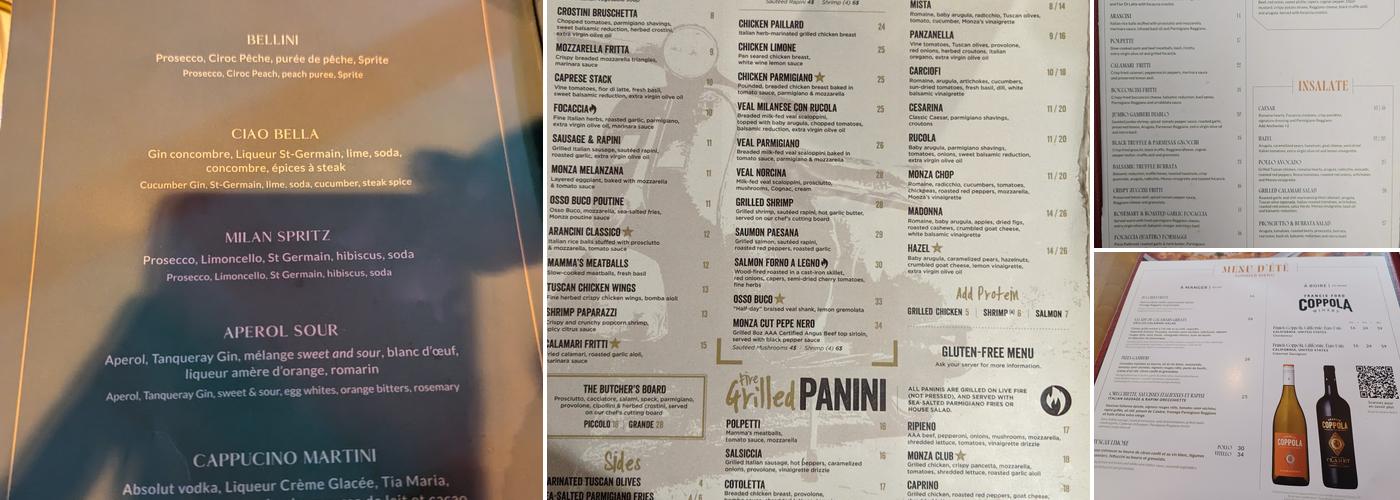 Enoteca Monza Pizzeria Moderna Menu