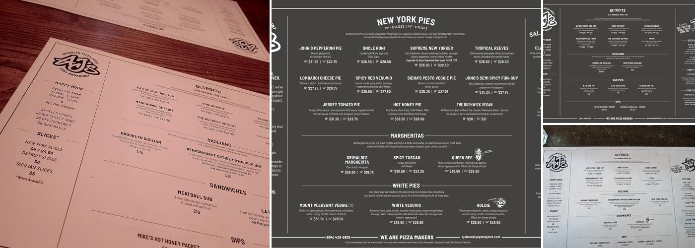 AJ's Brooklyn Pizza Joint Menu