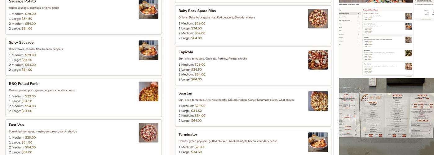 Papa's Gourmet Pizza Menu