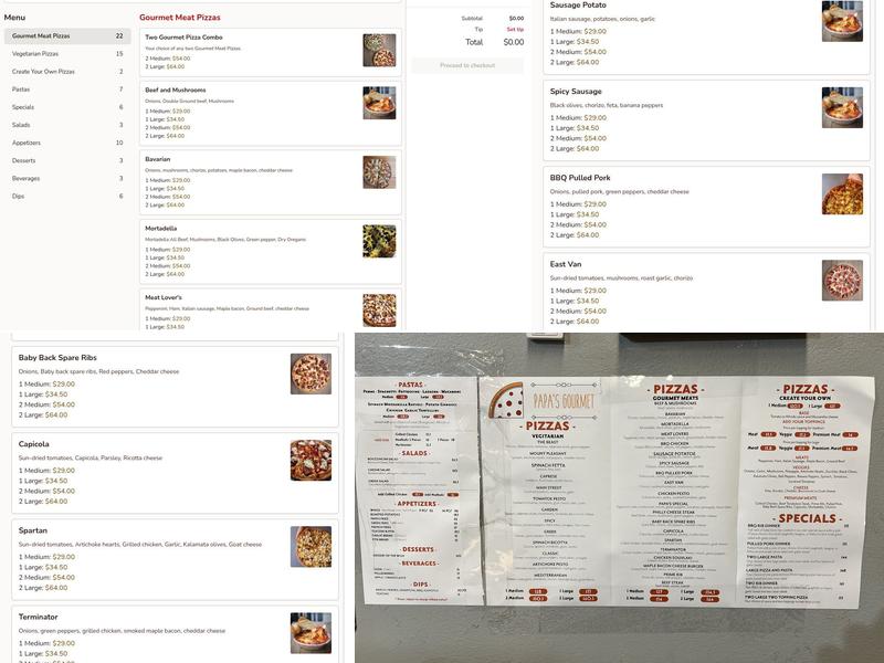 Papa's Gourmet Pizza Menu