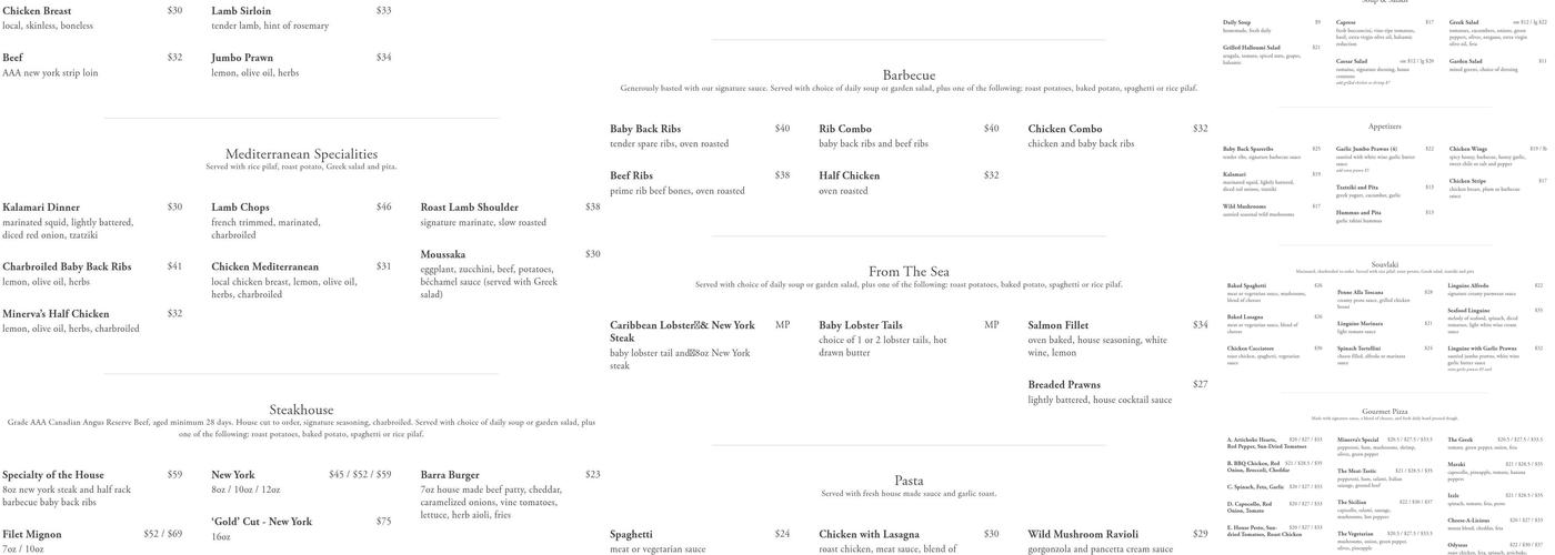 Minerva’s Restaurant Menu