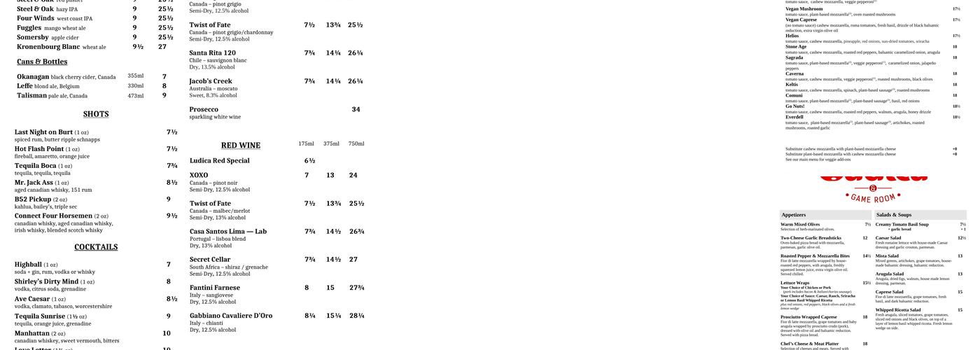Pizzeria Ludica Menu