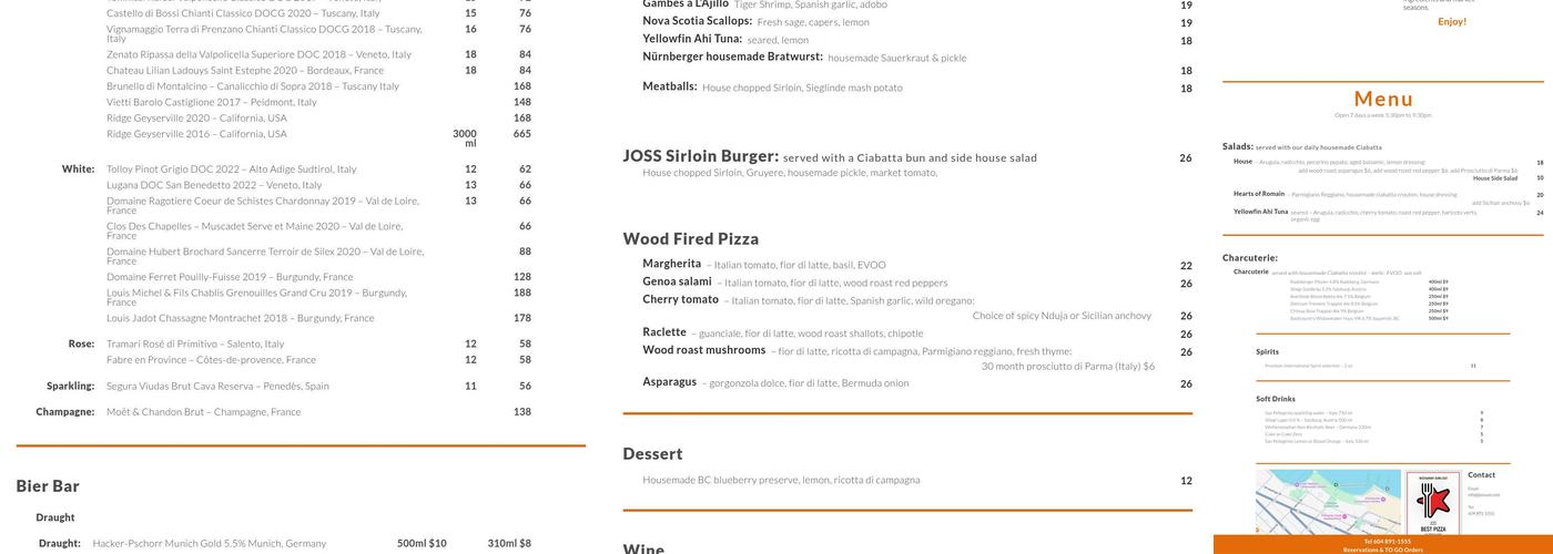 JOSS Menu