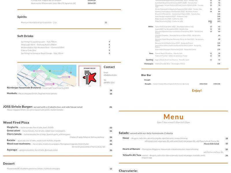JOSS Menu