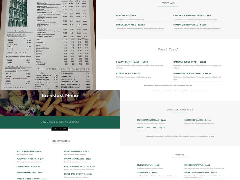 Colonnade Pizza Menu