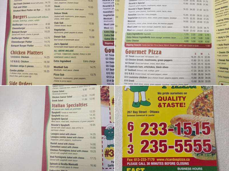 Ricardo's Pizza Menu