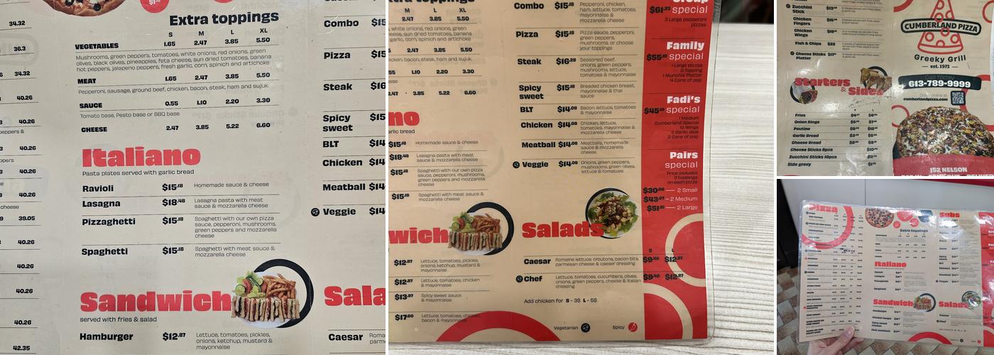 Cumberland Pizza Menu