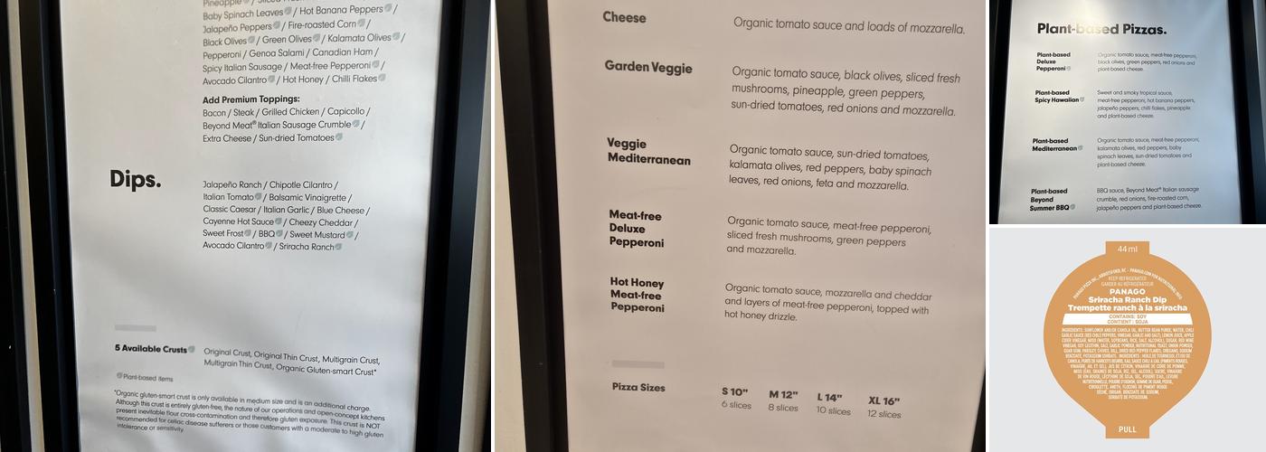 Panago Pizza Menu