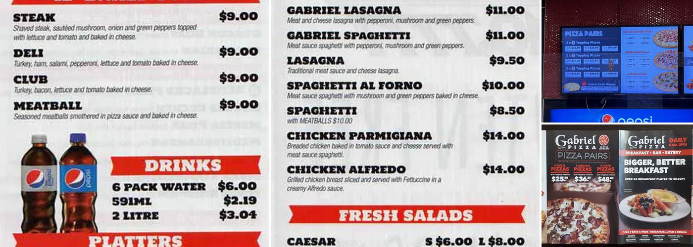Gabriel Pizza Menu