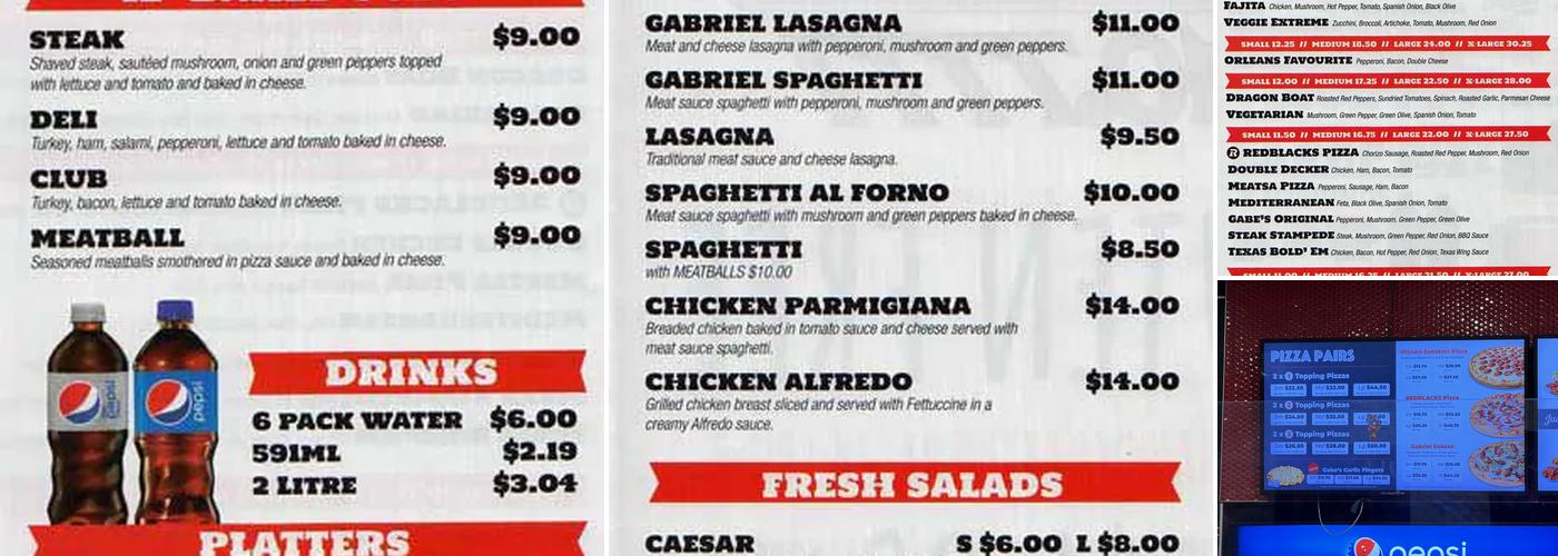 Gabriel Pizza Menu