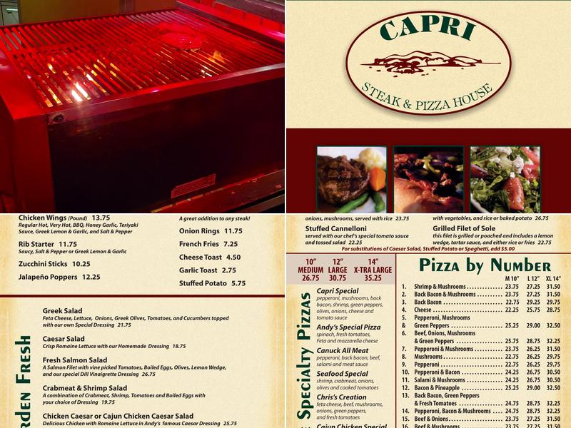 Capri Steak & Pizza House Menu
