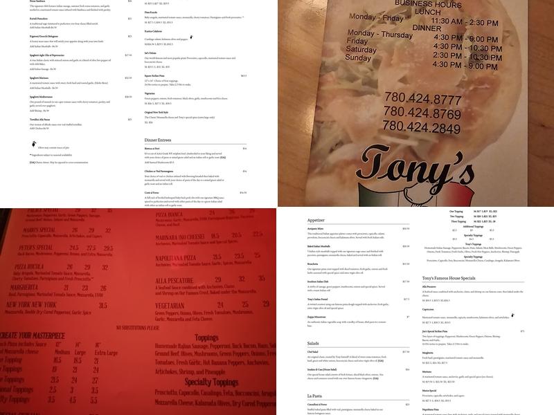 Tony's Pizza Palace Menu