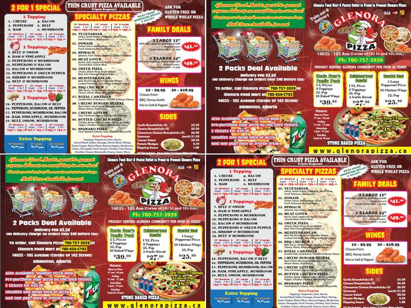 Glenora Pizza Menu