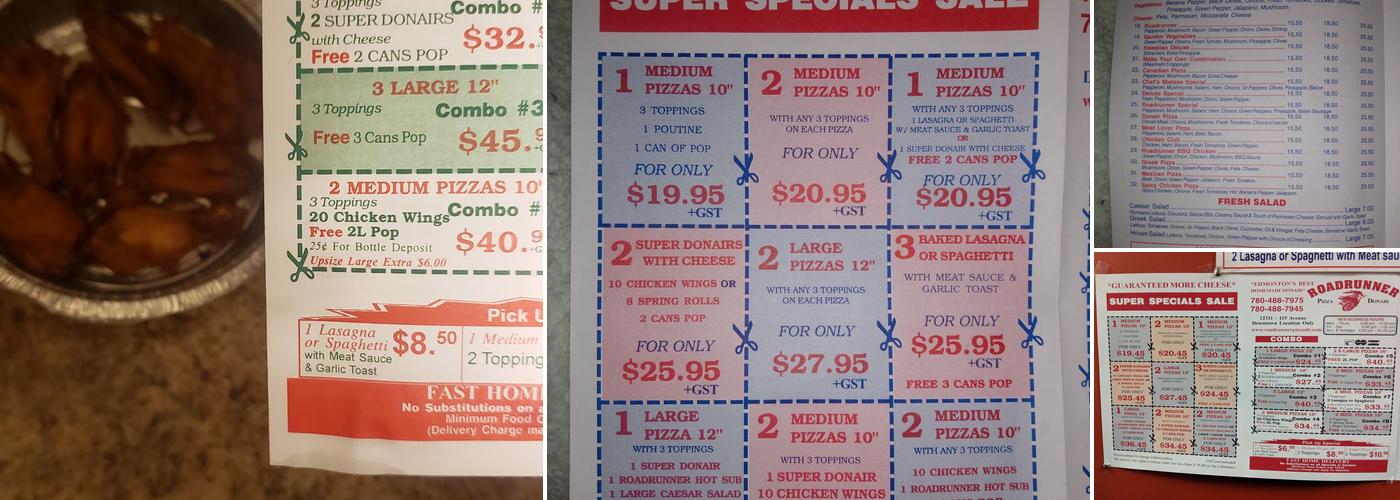 Roadrunner Pizza Donair Menu