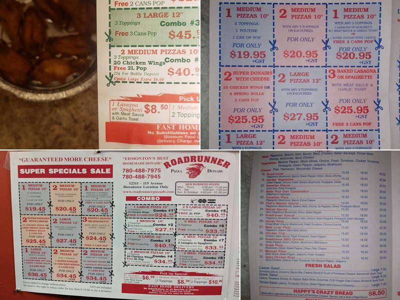 Roadrunner Pizza Donair Menu