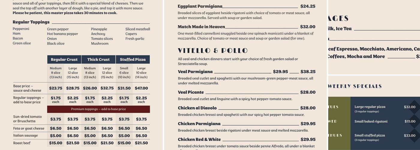 Chicago Style Pizza Menu