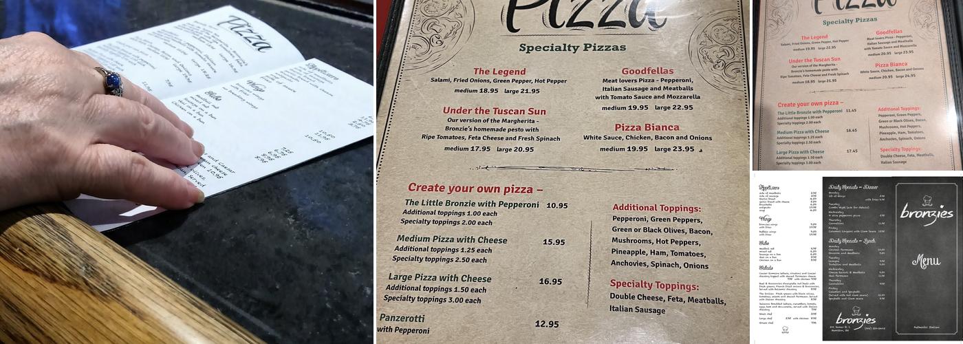 Bronzie's Place Menu