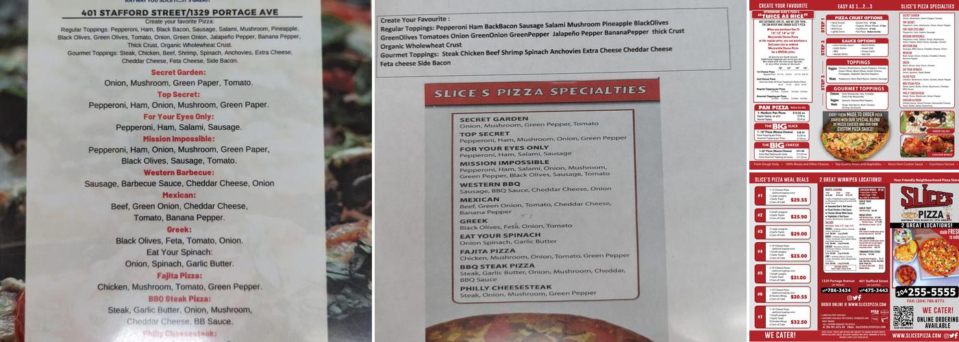 Slice's® Pizza Menu