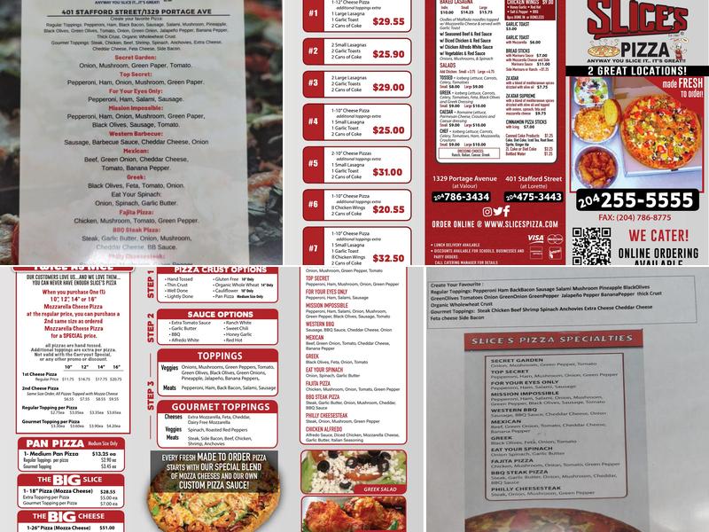 Slice's® Pizza Menu