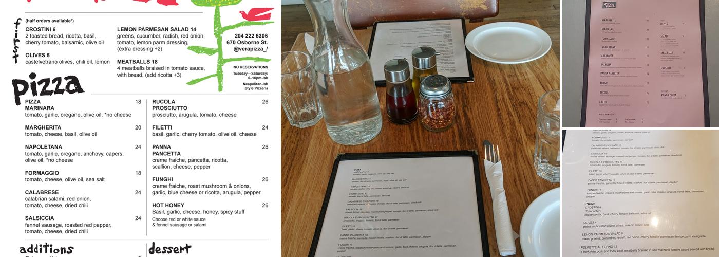Vera Pizza Menu