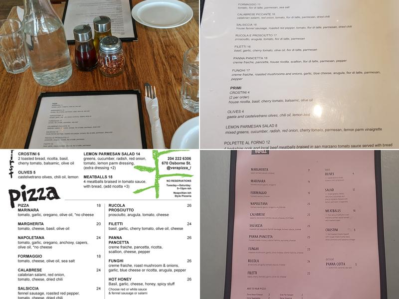 Vera Pizza Menu