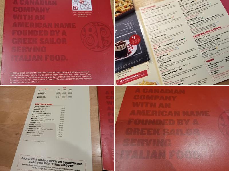 Boston Pizza Menu