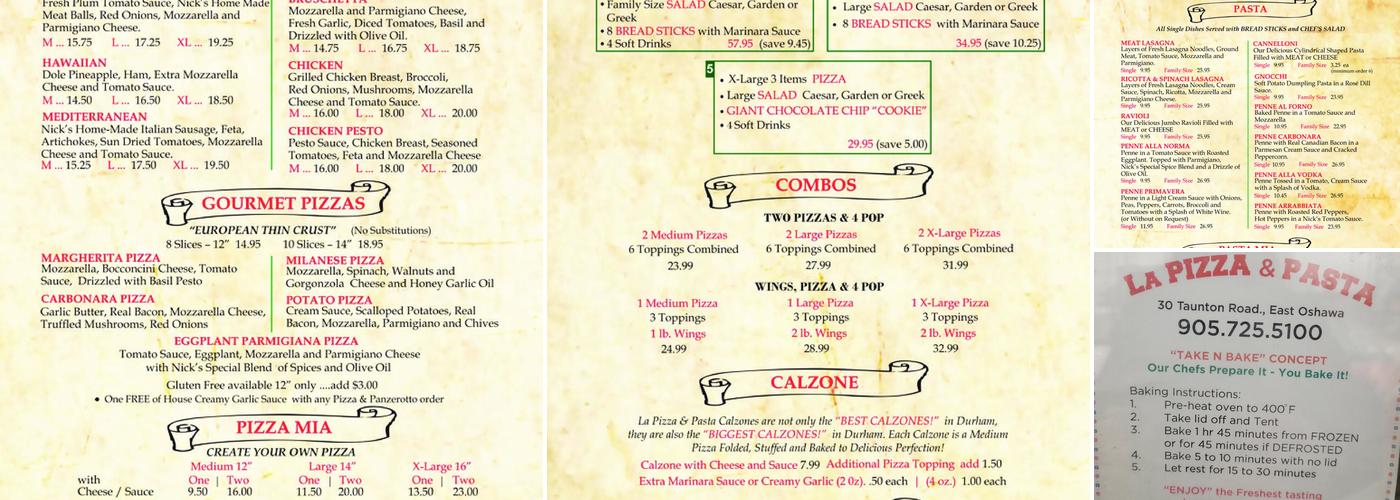 La Pizza & Pasta Menu