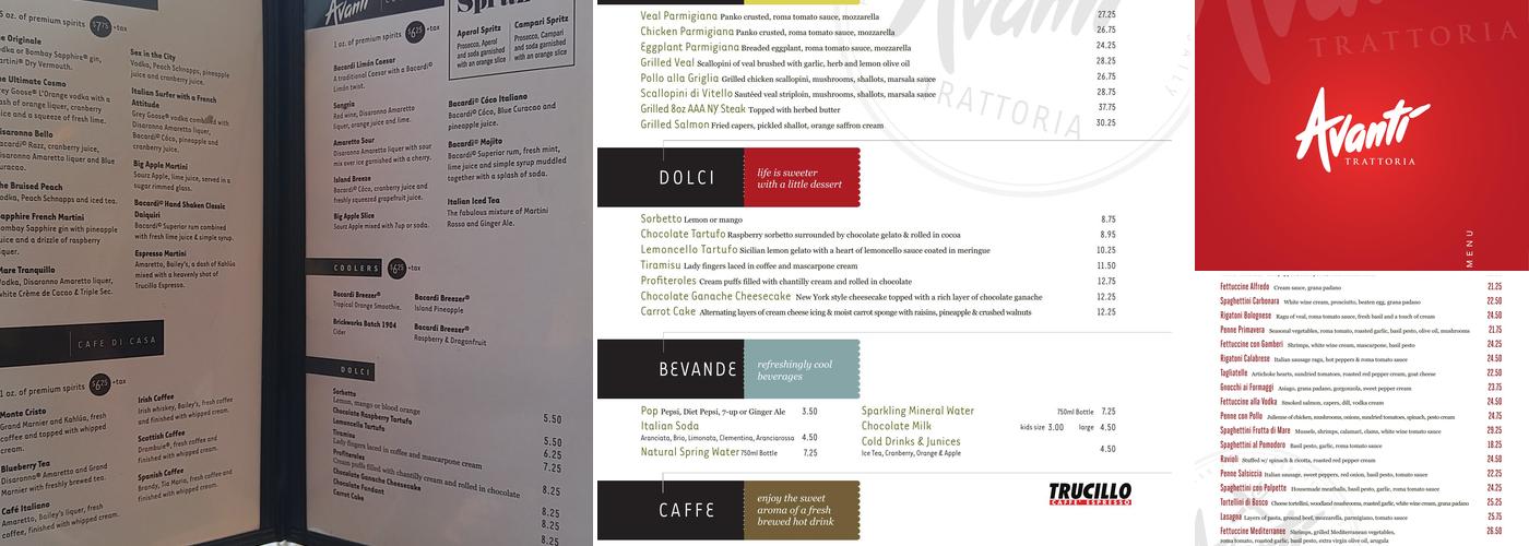 Avanti Trattoria Menu