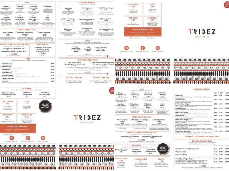 Tribez Steak & Grill Rochdale Menu