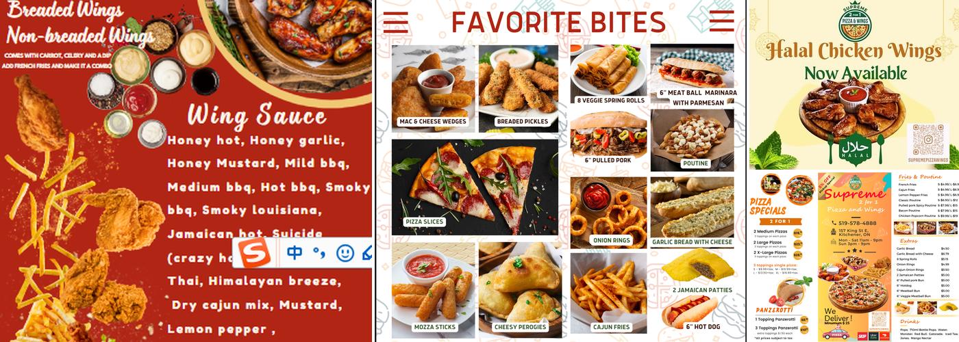 Supreme 2 For 1 Pizza And Wings Menu