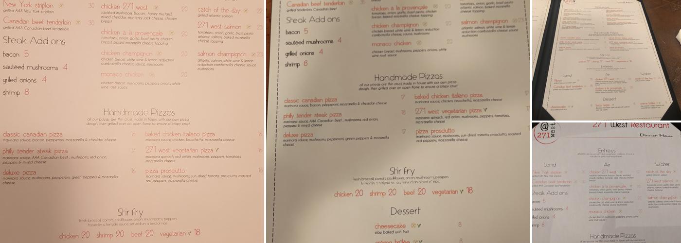 271West Restaurant Menu