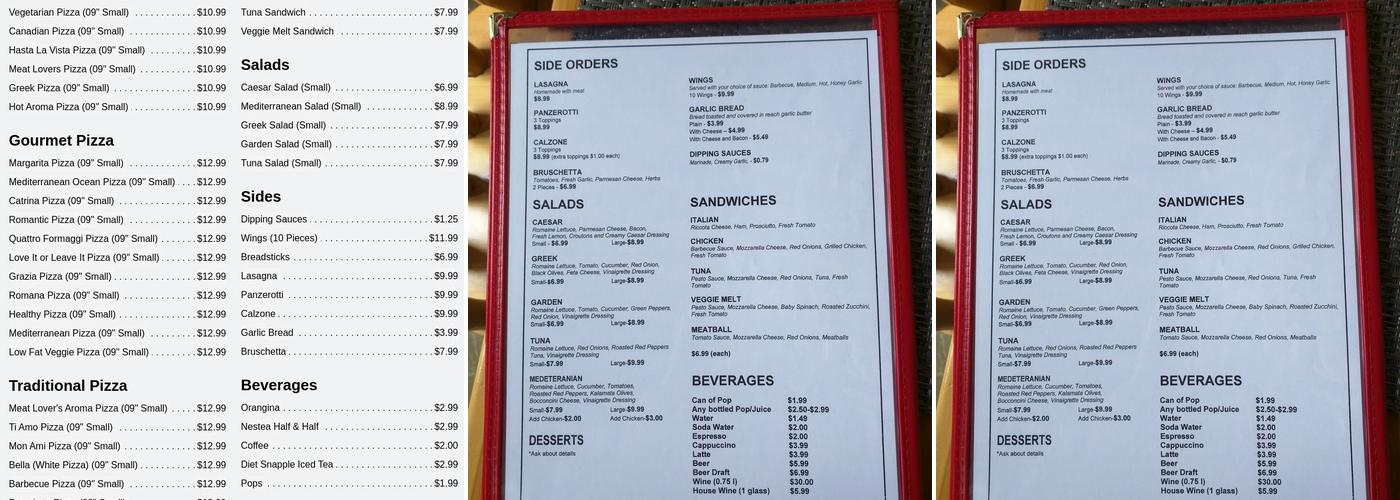 Mon Ami Pizza Menu